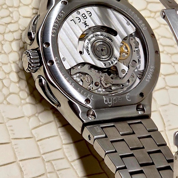Rare "Blue Face" EBEL E-Type Men's Chronograph Model 9137C51/6316 Skeleton Back - Picture 15 of 16